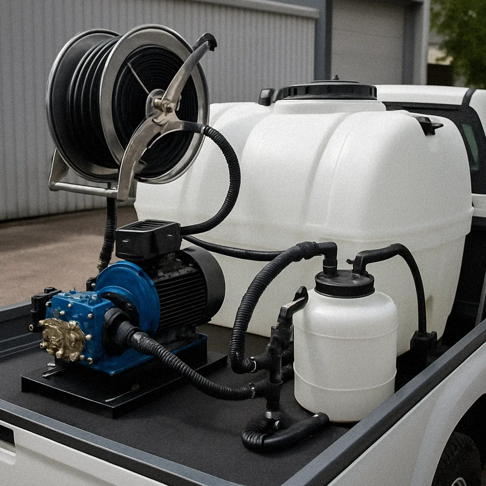 Softwashanläggning med pump.